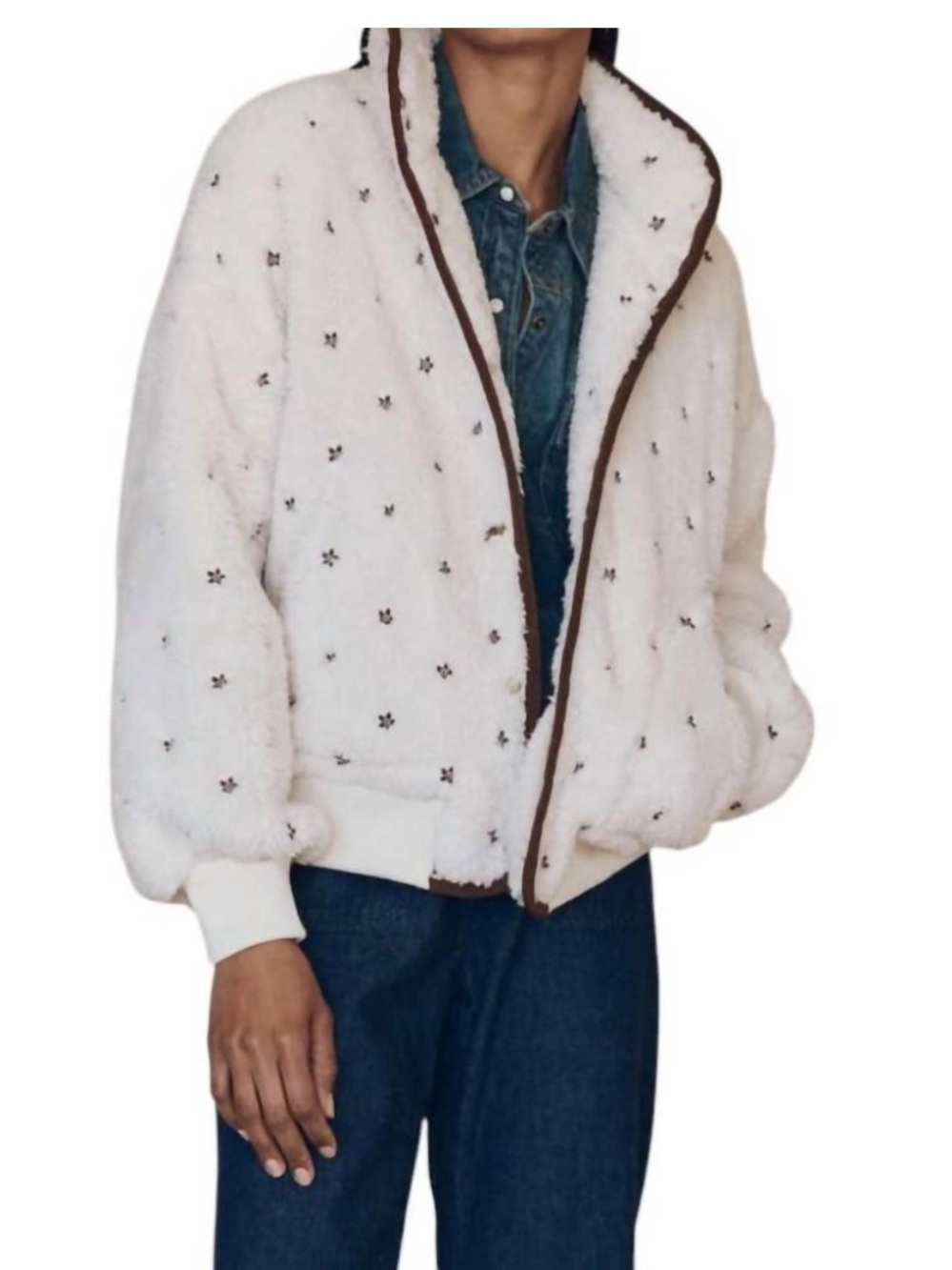 The Great. Cream White Blackbird Fleece Jacket Size L - Picture 2 of 10